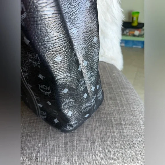 MCM Black Visetos Logo Tote